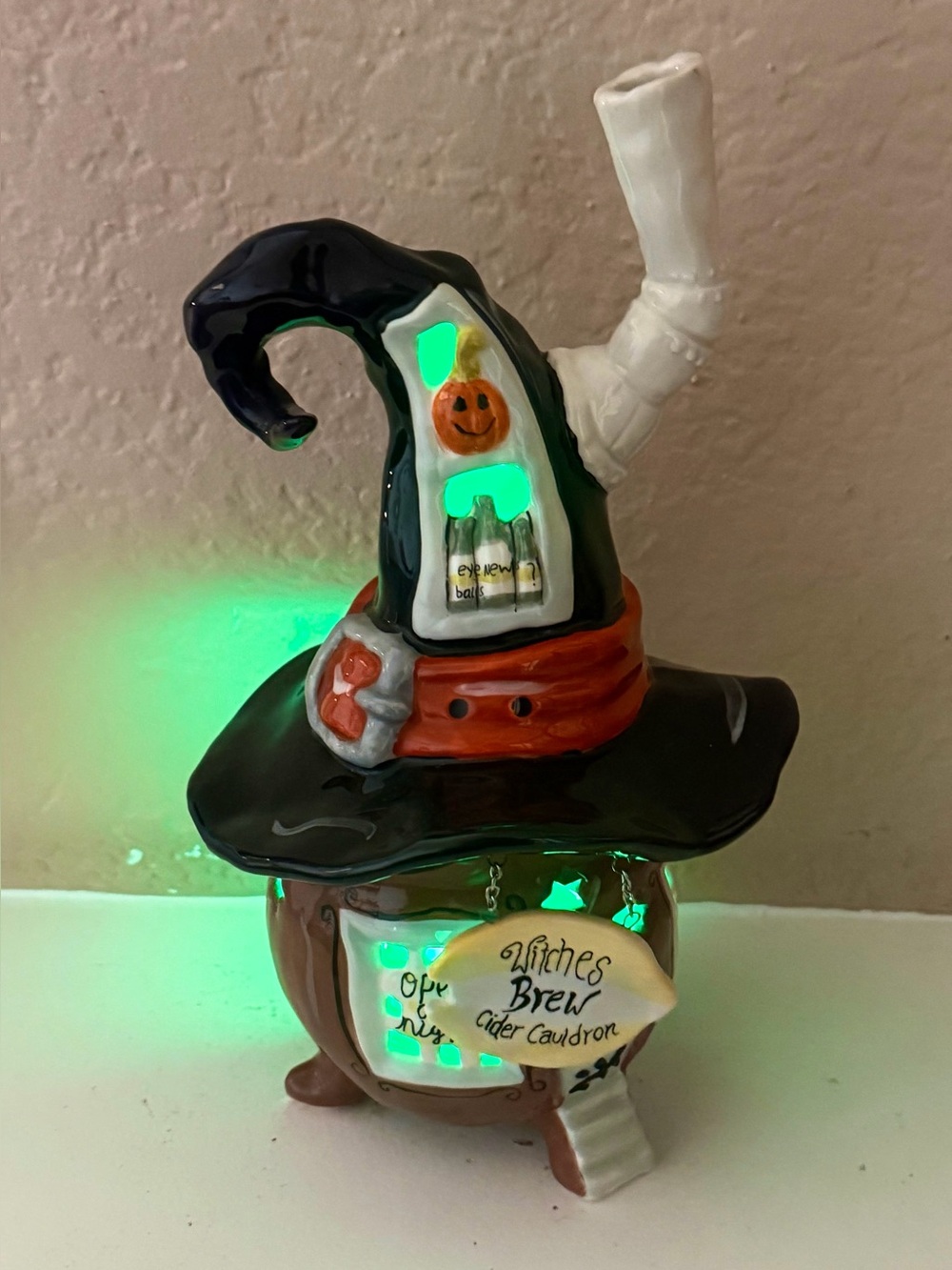Blue Sky Clayworks Halloween Decor Witches Brew Cider Cauldron Candle House NEW
